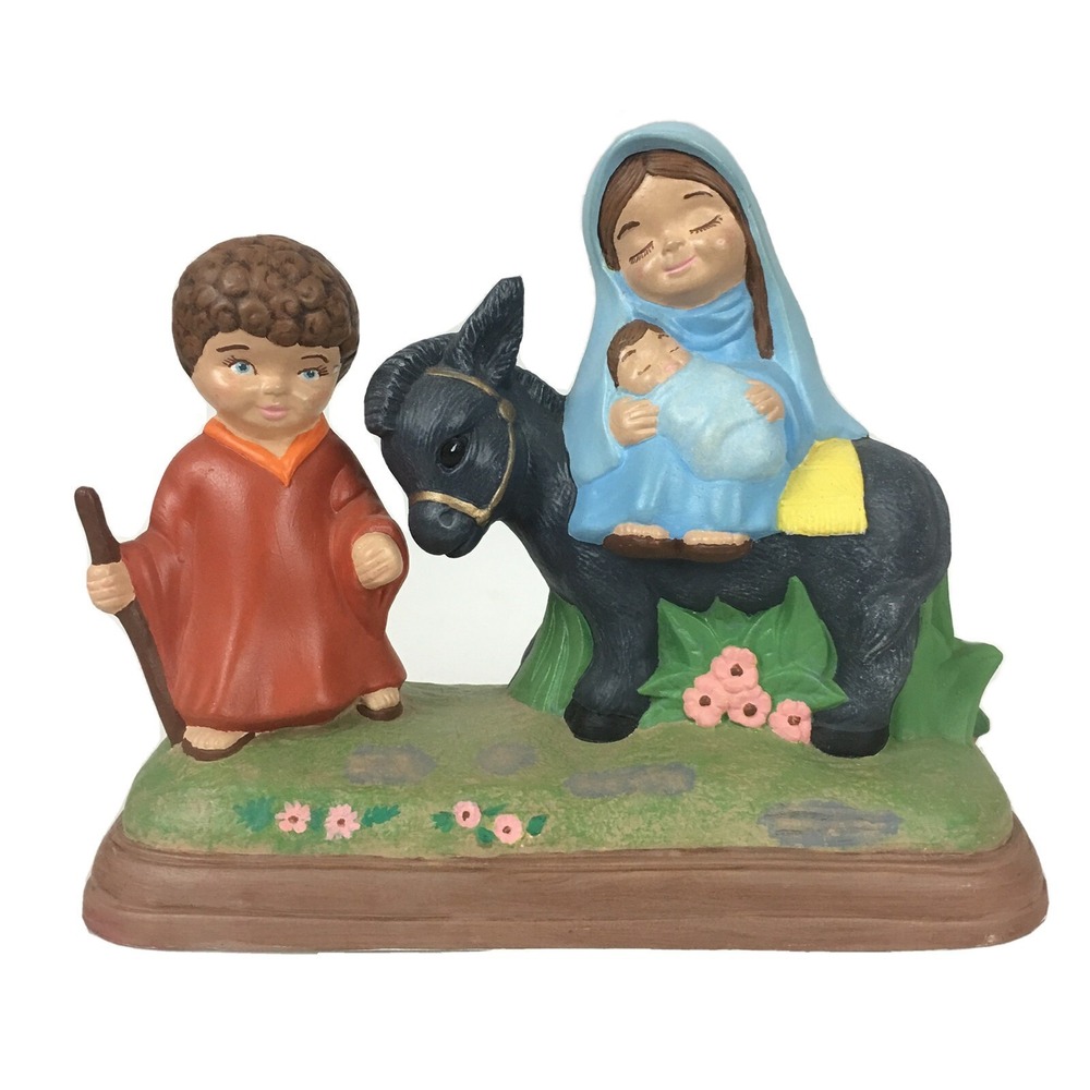 Nativity Scene Mary Baby Jesus Donkey Shepherd Figurine Christmas Religious 1988